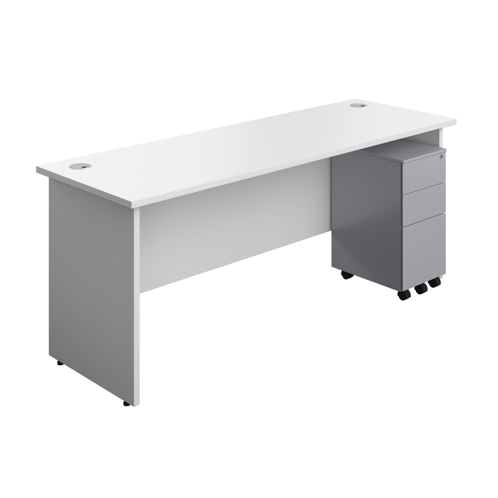 Panel Rectangular Desk + 3 Drawer Slimline Steel Pedestal Bundle (FSC) | 1800X600 | White/Silver | 