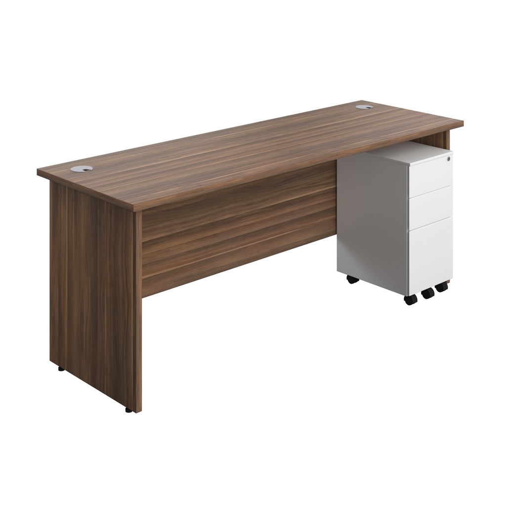 Panel Rectangular Desk + 3 Drawer Slimline Steel Pedestal Bundle (FSC) | 1800X600 | Dark Walnut/White | 