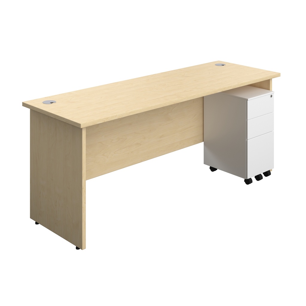 Panel Rectangular Desk + 3 Drawer Slimline Steel Pedestal Bundle (FSC) | 1800X600 | Maple/White | 