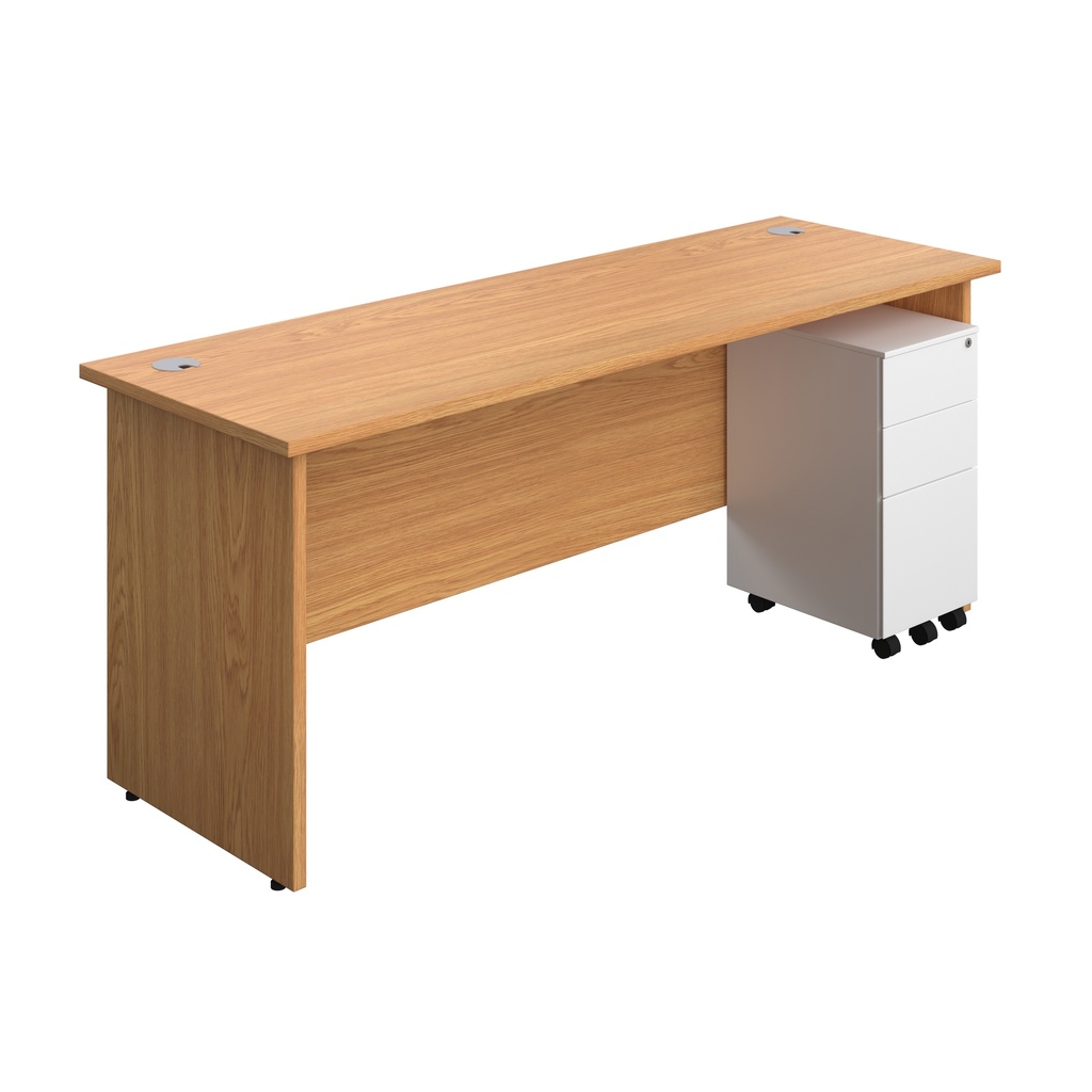 Panel Rectangular Desk + 3 Drawer Slimline Steel Pedestal Bundle (FSC) | 1800X600 | Nova Oak/White | 
