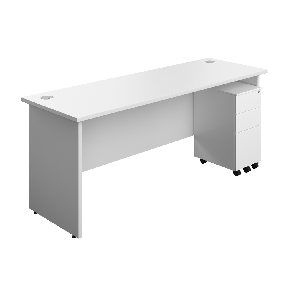 Panel Rectangular Desk + 3 Drawer Slimline Steel Pedestal Bundle (FSC) | 1800X600 | White/White | 