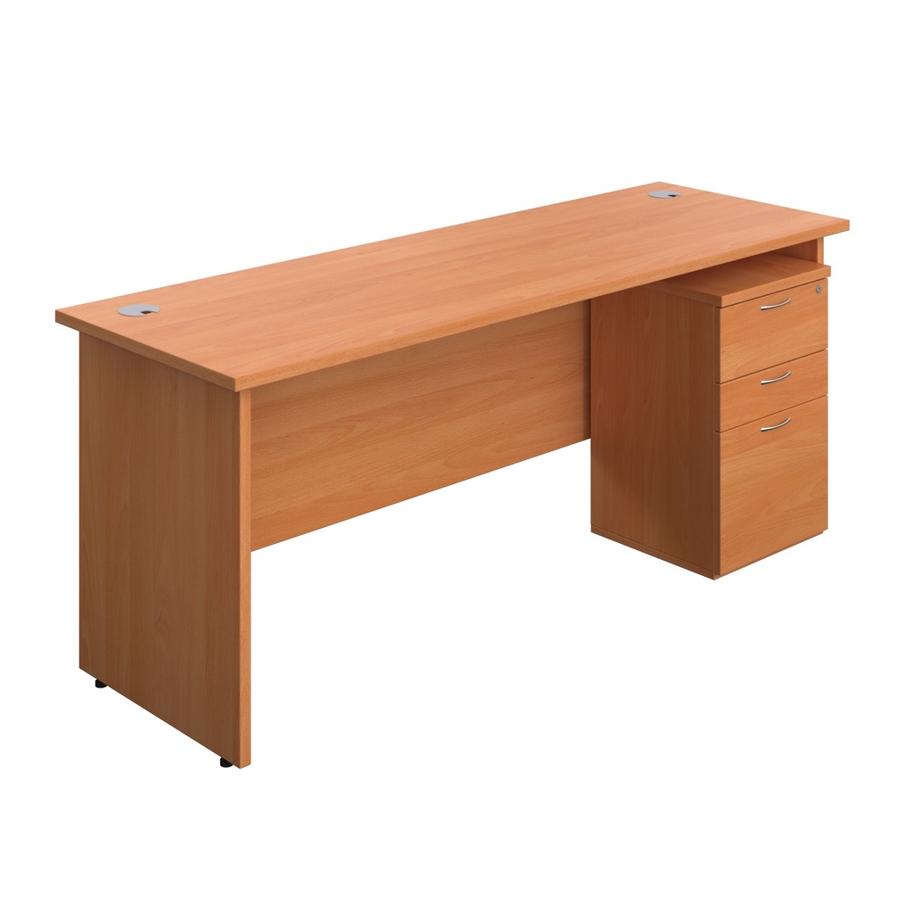 Panel Rectangular Desk + 3 Drawer Under Desk Pedestal Bundle (FSC) | 1800X600 | Beech/Beech | 