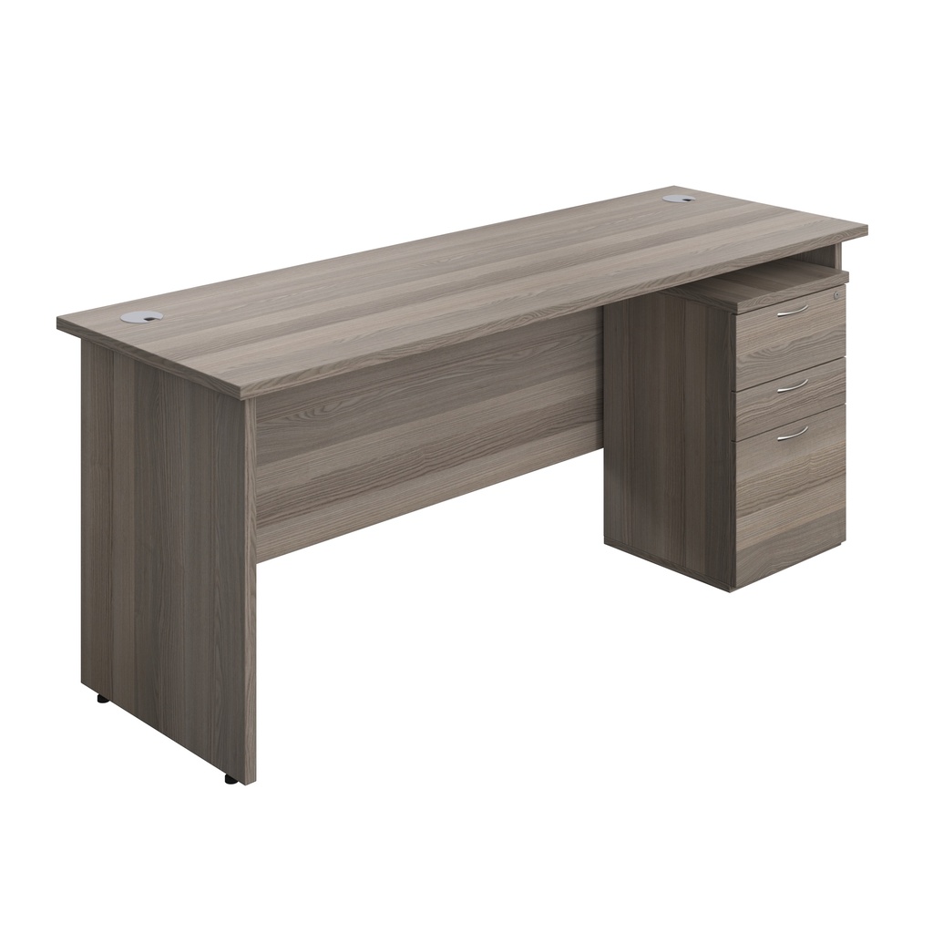 Panel Rectangular Desk + 3 Drawer Under Desk Pedestal Bundle (FSC) | 1800X600 | Grey Oak/Grey Oak | 