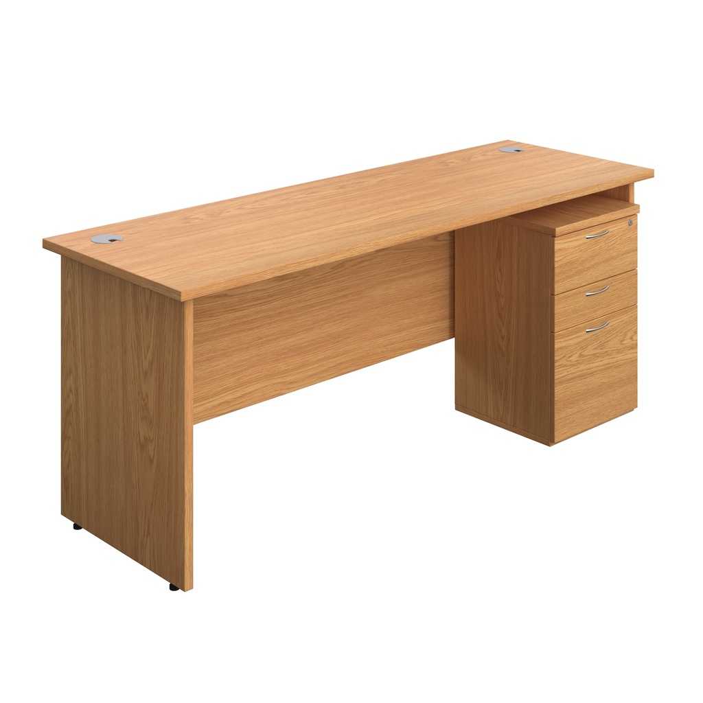 Panel Rectangular Desk + 3 Drawer Under Desk Pedestal Bundle (FSC) | 1800X600 | Nova Oak/Nova Oak | 