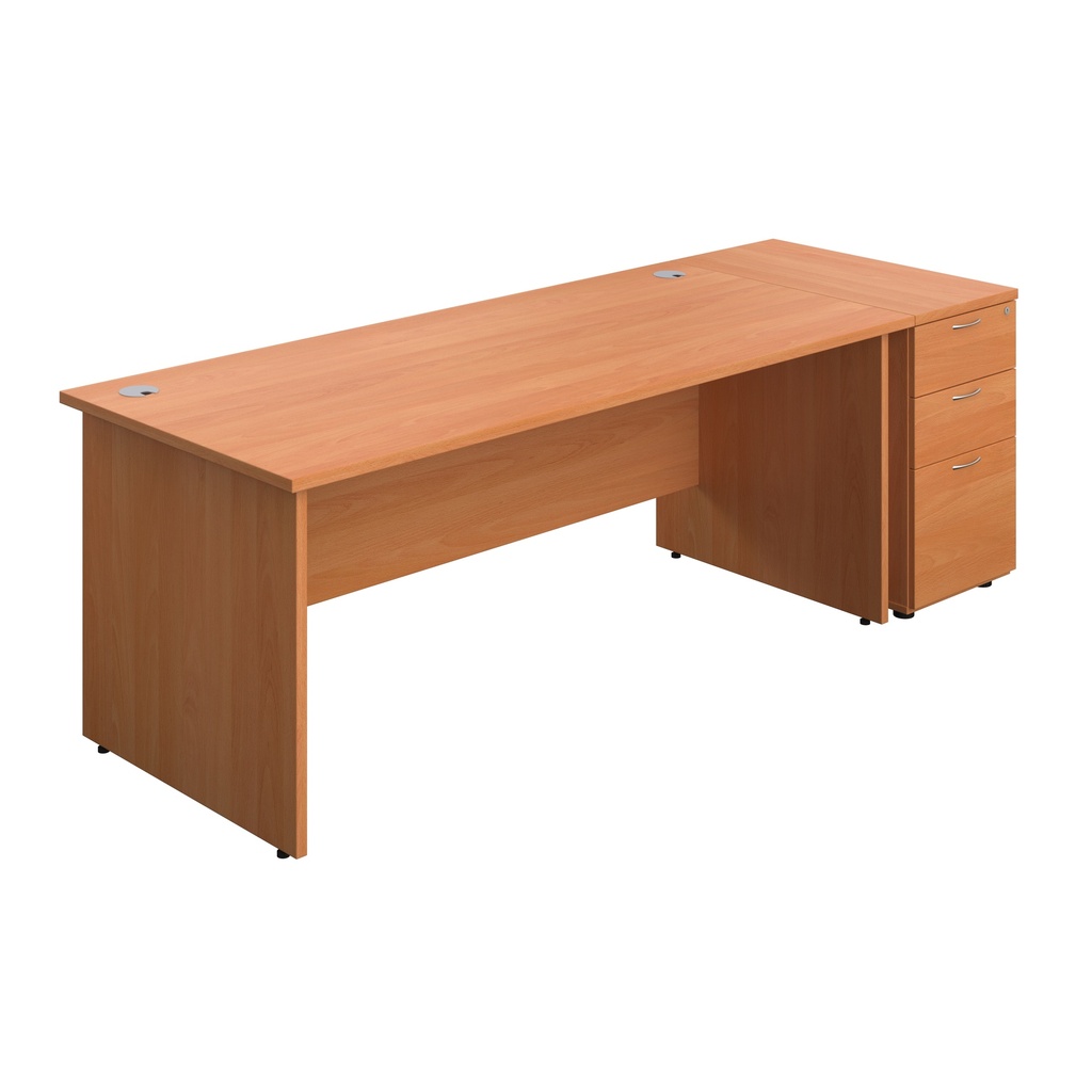 Panel Rectangular Desk + 3 Drawer Desk High Pedestal Bundle (FSC) | 1800X800 | Beech/Beech | 