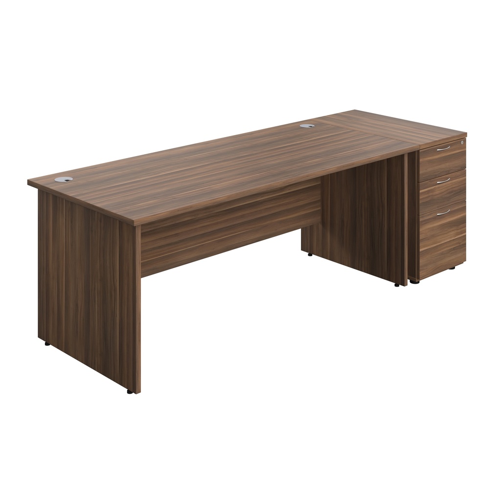 Panel Rectangular Desk + 3 Drawer Desk High Pedestal Bundle (FSC) | 1800X800 | Dark Walnut/Dark Walnut | 