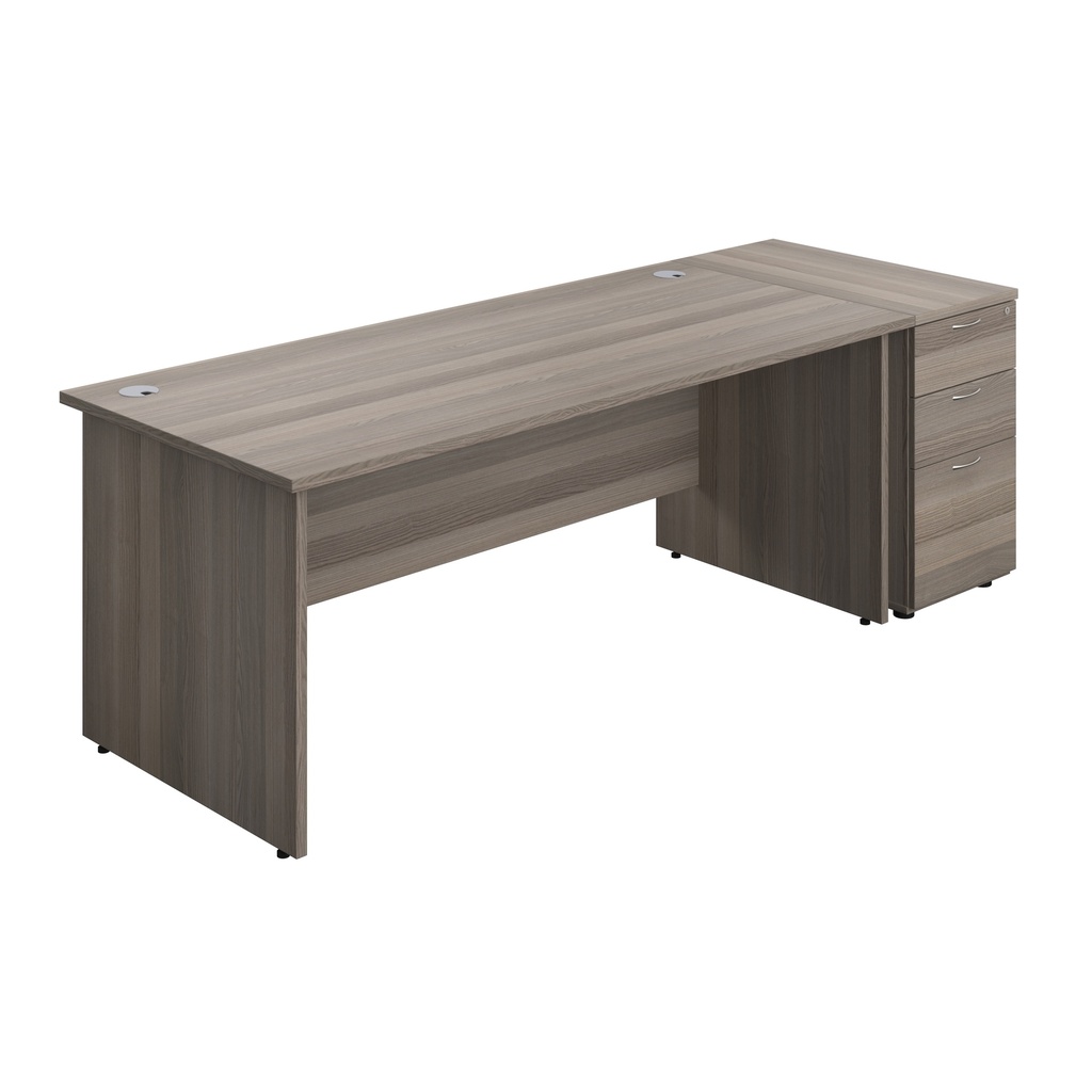 Panel Rectangular Desk + 3 Drawer Desk High Pedestal Bundle (FSC) | 1800X800 | Grey Oak/Grey Oak | 