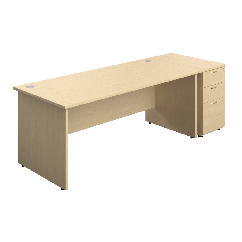 Panel Rectangular Desk + 3 Drawer Desk High Pedestal Bundle (FSC) | 1800X800 | Maple/Maple | 