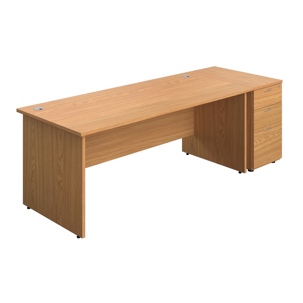 Panel Rectangular Desk + 3 Drawer Desk High Pedestal Bundle (FSC) | 1800X800 | Nova Oak/Nova Oak | 