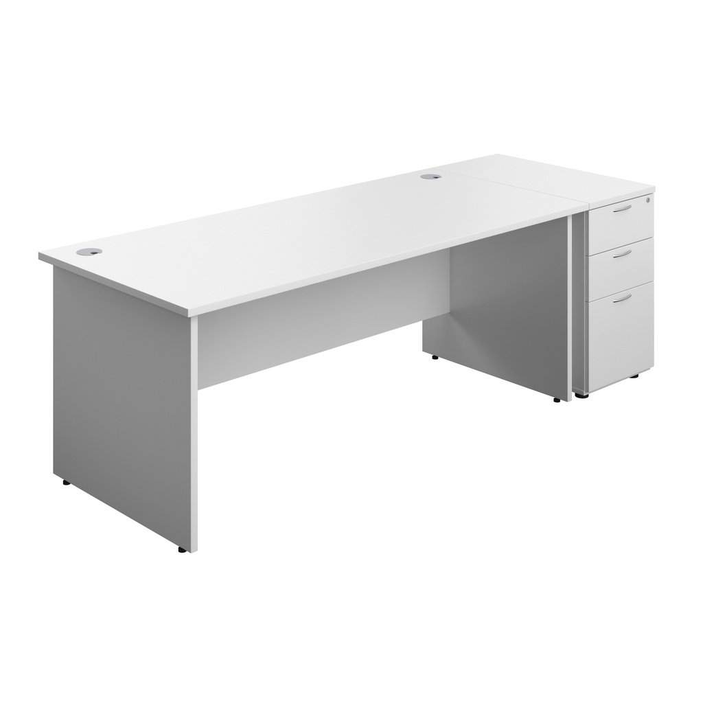 Panel Rectangular Desk + 3 Drawer Desk High Pedestal Bundle (FSC) | 1800X800 | White/White | 