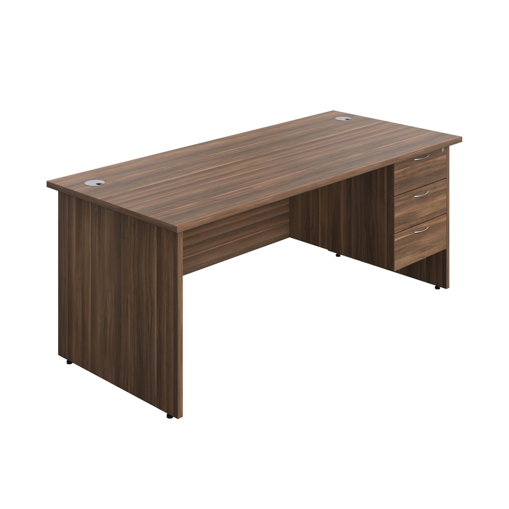 Panel Rectangular Desk + 3 Drawer Fixed Pedestal Bundle (FSC) | 1800X800 | Dark Walnut/Dark Walnut | 
