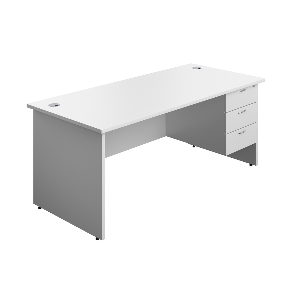 Panel Rectangular Desk + 3 Drawer Fixed Pedestal Bundle (FSC) | 1800X800 | White/White | 
