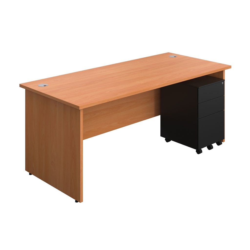 Panel Rectangular Desk + 3 Drawer Steel Pedestal Bundle (FSC) | 1800X800 | Beech/Black | 