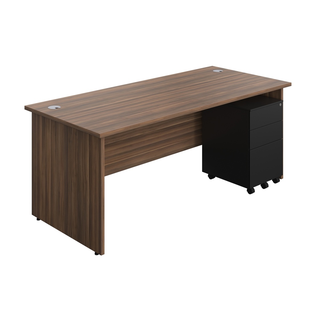 Panel Rectangular Desk + 3 Drawer Steel Pedestal Bundle (FSC) | 1800X800 | Dark Walnut/Black | 
