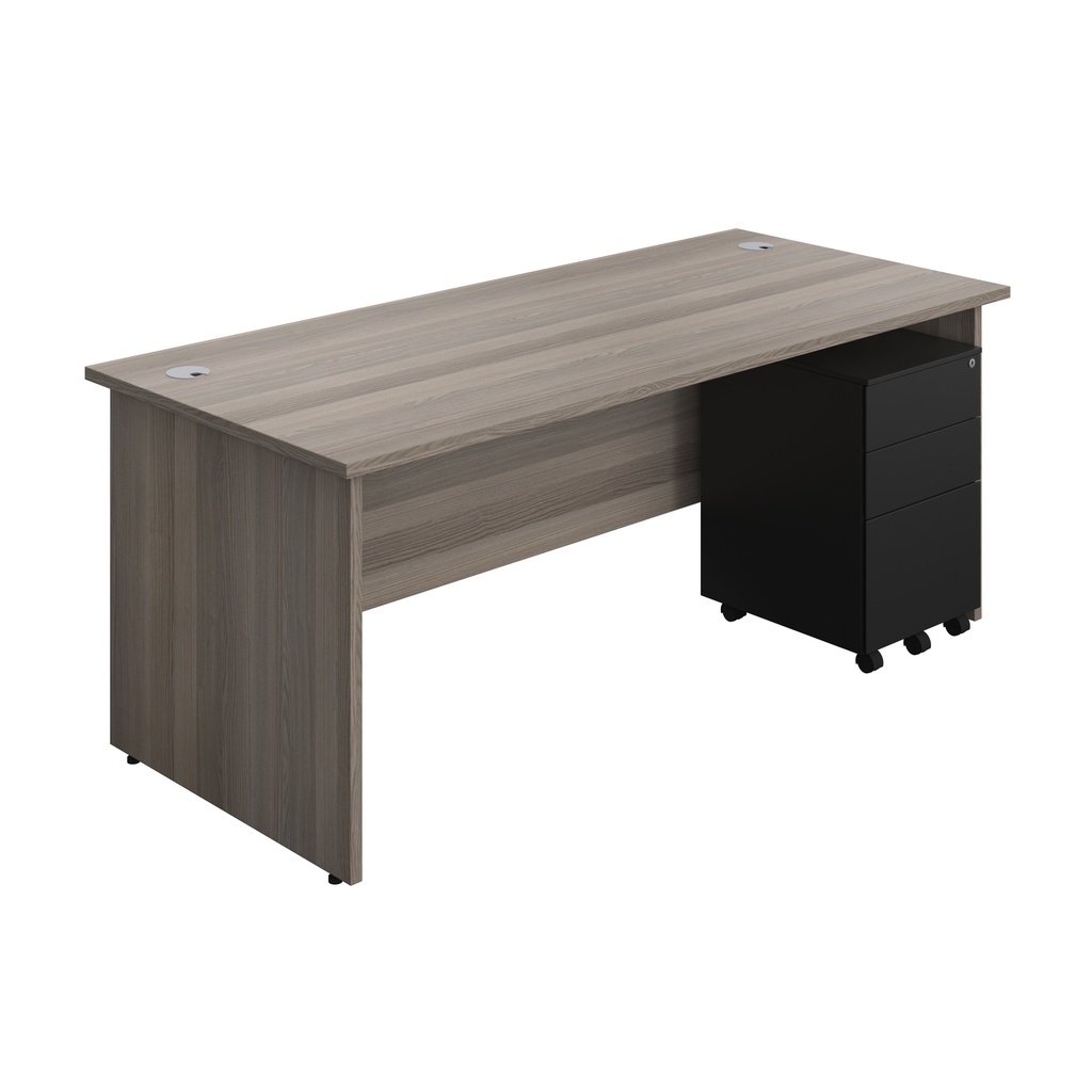 Panel Rectangular Desk + 3 Drawer Steel Pedestal Bundle (FSC) | 1800X800 | Grey Oak/Black | 