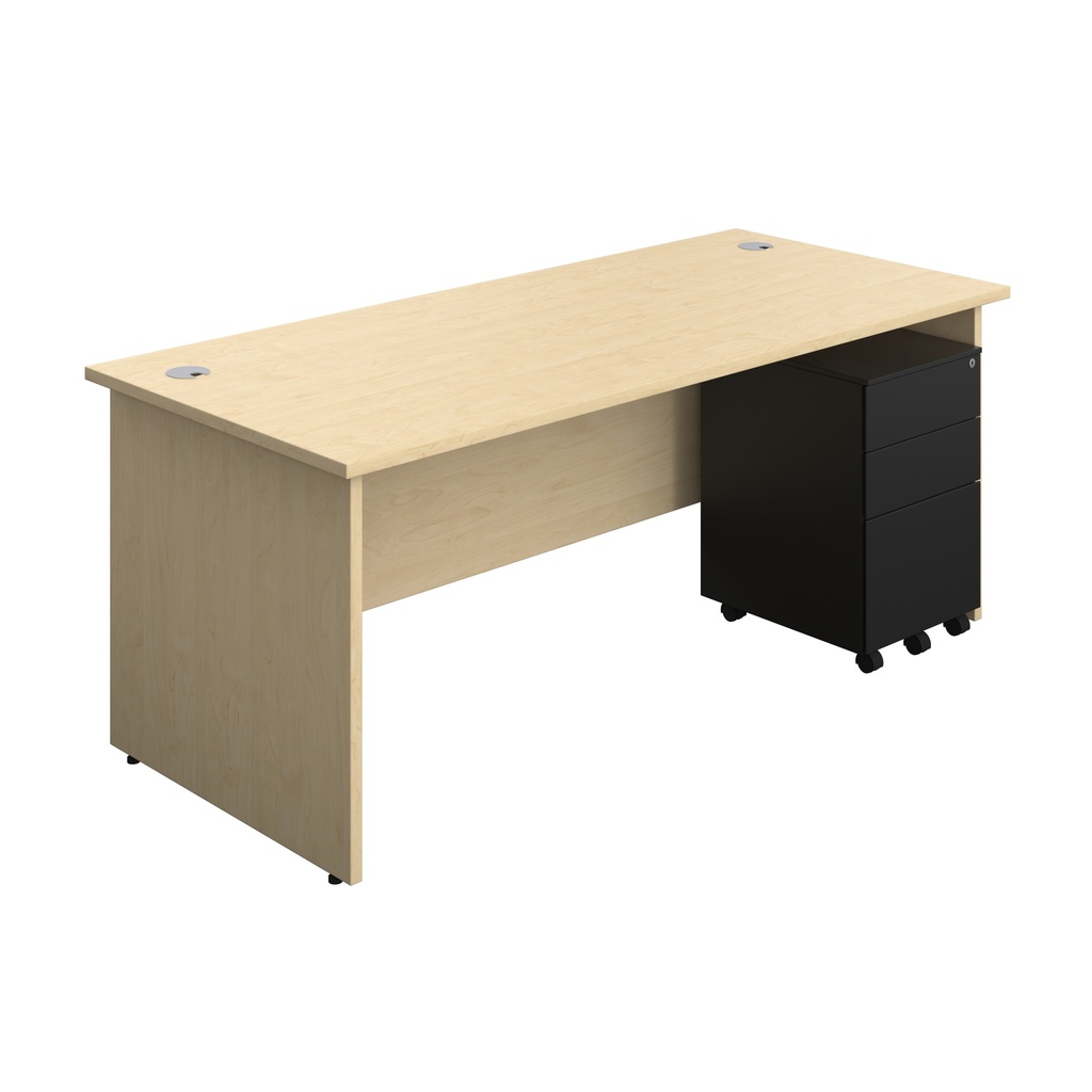 Panel Rectangular Desk + 3 Drawer Steel Pedestal Bundle (FSC) | 1800X800 | Maple/Black | 