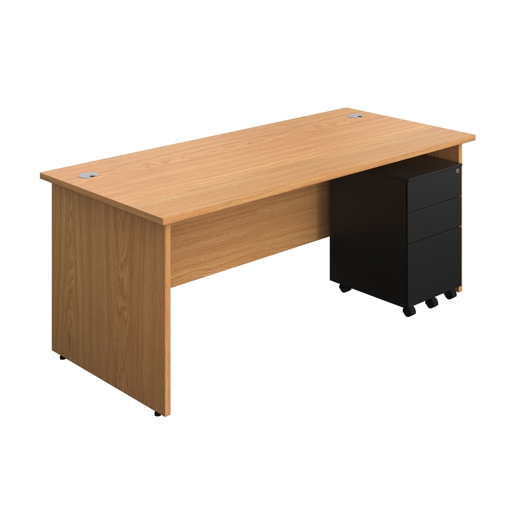 Panel Rectangular Desk + 3 Drawer Steel Pedestal Bundle (FSC) | 1800X800 | Nova Oak/Black | 
