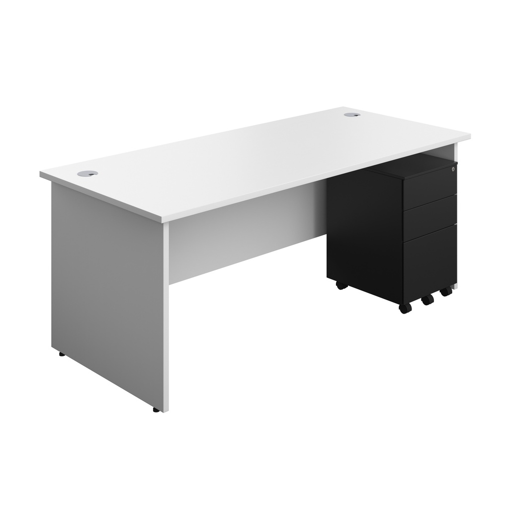 Panel Rectangular Desk + 3 Drawer Steel Pedestal Bundle (FSC) | 1800X800 | White/Black | 