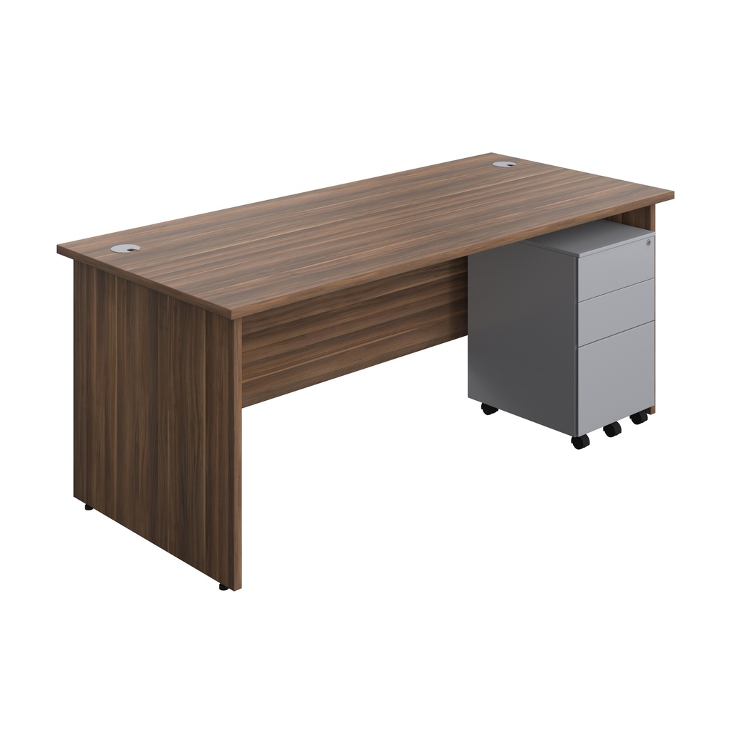 Panel Rectangular Desk + 3 Drawer Steel Pedestal Bundle (FSC) | 1800X800 | Dark Walnut/Silver | 