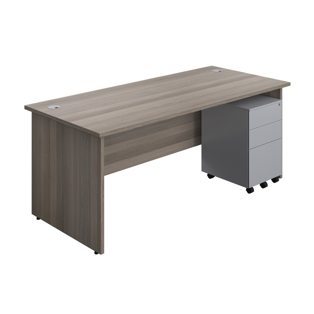 Panel Rectangular Desk + 3 Drawer Steel Pedestal Bundle (FSC) | 1800X800 | Grey Oak/Silver | 