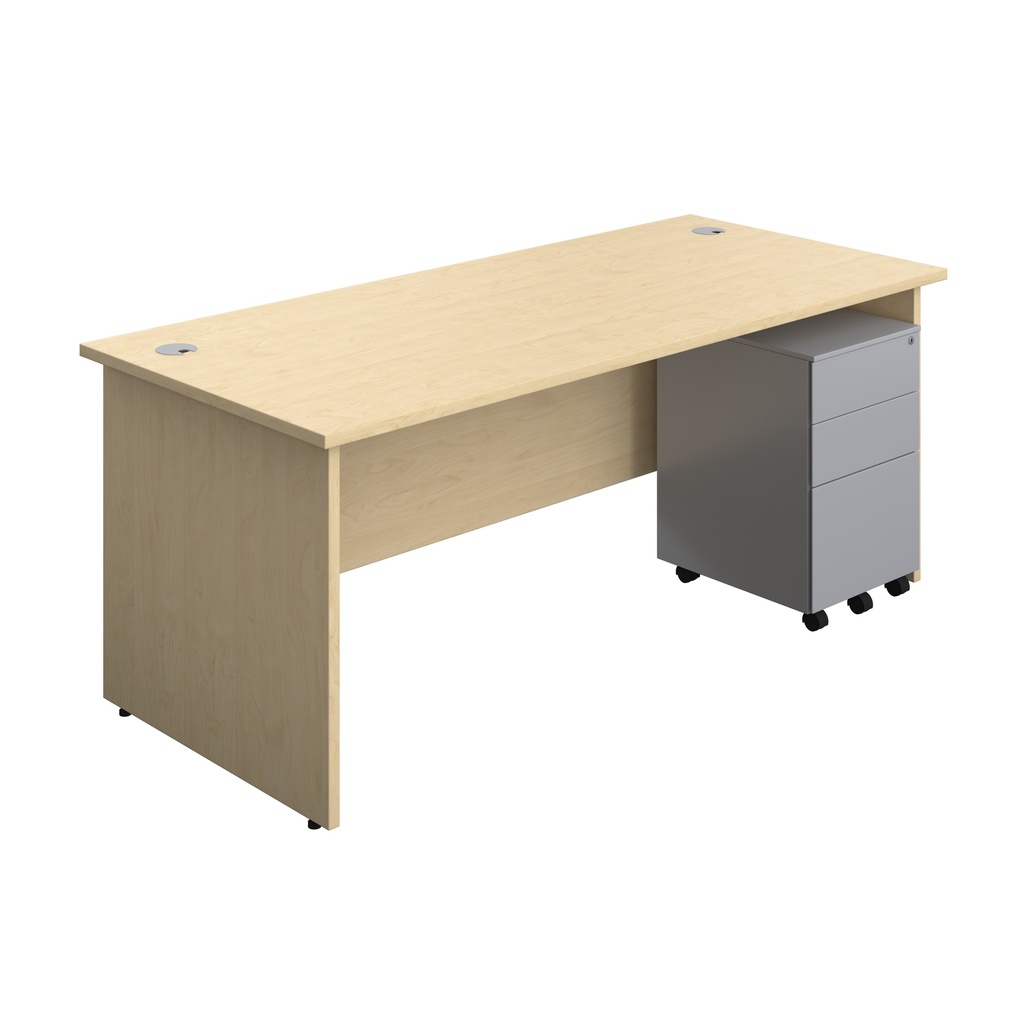 Panel Rectangular Desk + 3 Drawer Steel Pedestal Bundle (FSC) | 1800X800 | Maple/Silver | 