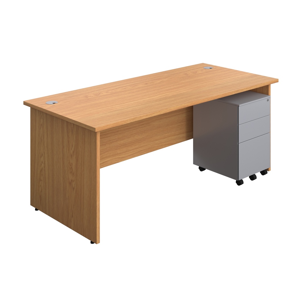 Panel Rectangular Desk + 3 Drawer Steel Pedestal Bundle (FSC) | 1800X800 | Nova Oak/Silver | 