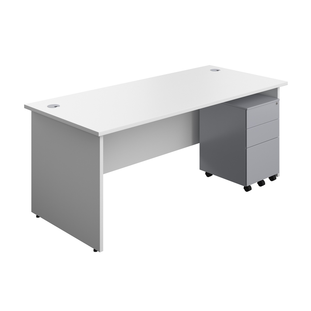 Panel Rectangular Desk + 3 Drawer Steel Pedestal Bundle (FSC) | 1800X800 | White/Silver | 
