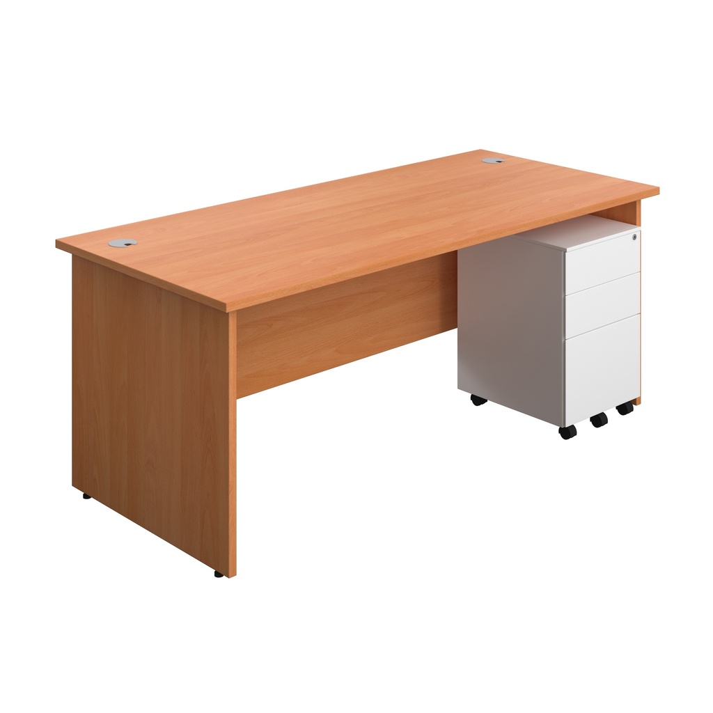Panel Rectangular Desk + 3 Drawer Steel Pedestal Bundle (FSC) | 1800X800 | Beech/White | 