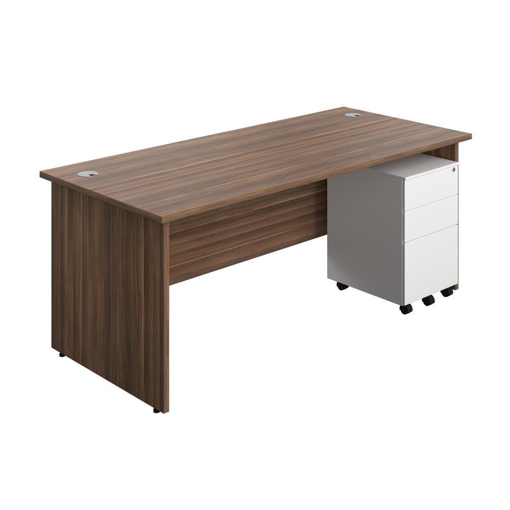 Panel Rectangular Desk + 3 Drawer Steel Pedestal Bundle (FSC) | 1800X800 | Dark Walnut/White | 
