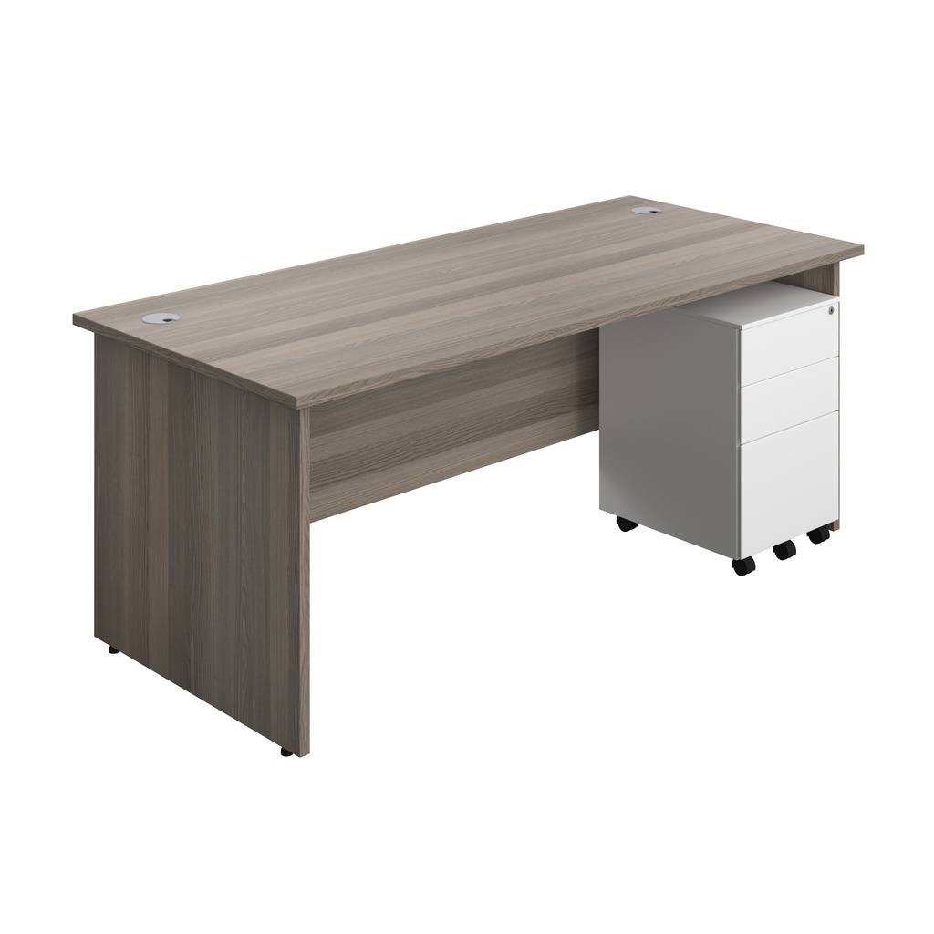 Panel Rectangular Desk + 3 Drawer Steel Pedestal Bundle (FSC) | 1800X800 | Grey Oak/White | 