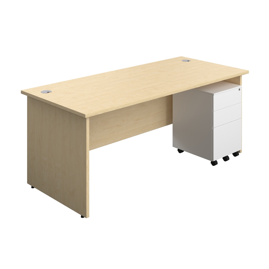 Panel Rectangular Desk + 3 Drawer Steel Pedestal Bundle (FSC) | 1800X800 | Maple/White | 