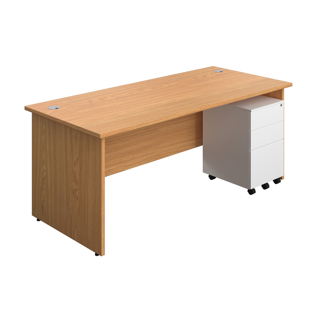 Panel Rectangular Desk + 3 Drawer Steel Pedestal Bundle (FSC) | 1800X800 | Nova Oak/White | 