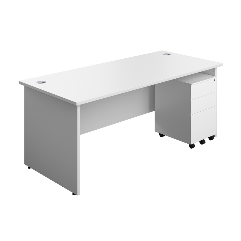 Panel Rectangular Desk + 3 Drawer Steel Pedestal Bundle (FSC) | 1800X800 | White/White | 