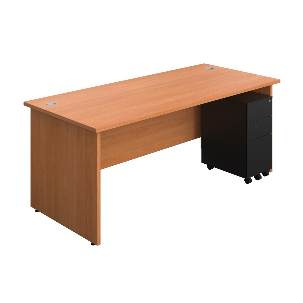 Panel Rectangular Desk + 3 Drawer Slimline Steel Pedestal Bundle (FSC) | 1800X800 | Beech/Black | 