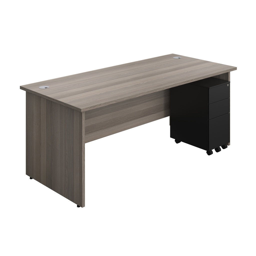 Panel Rectangular Desk + 3 Drawer Slimline Steel Pedestal Bundle (FSC) | 1800X800 | Grey Oak/Black | 