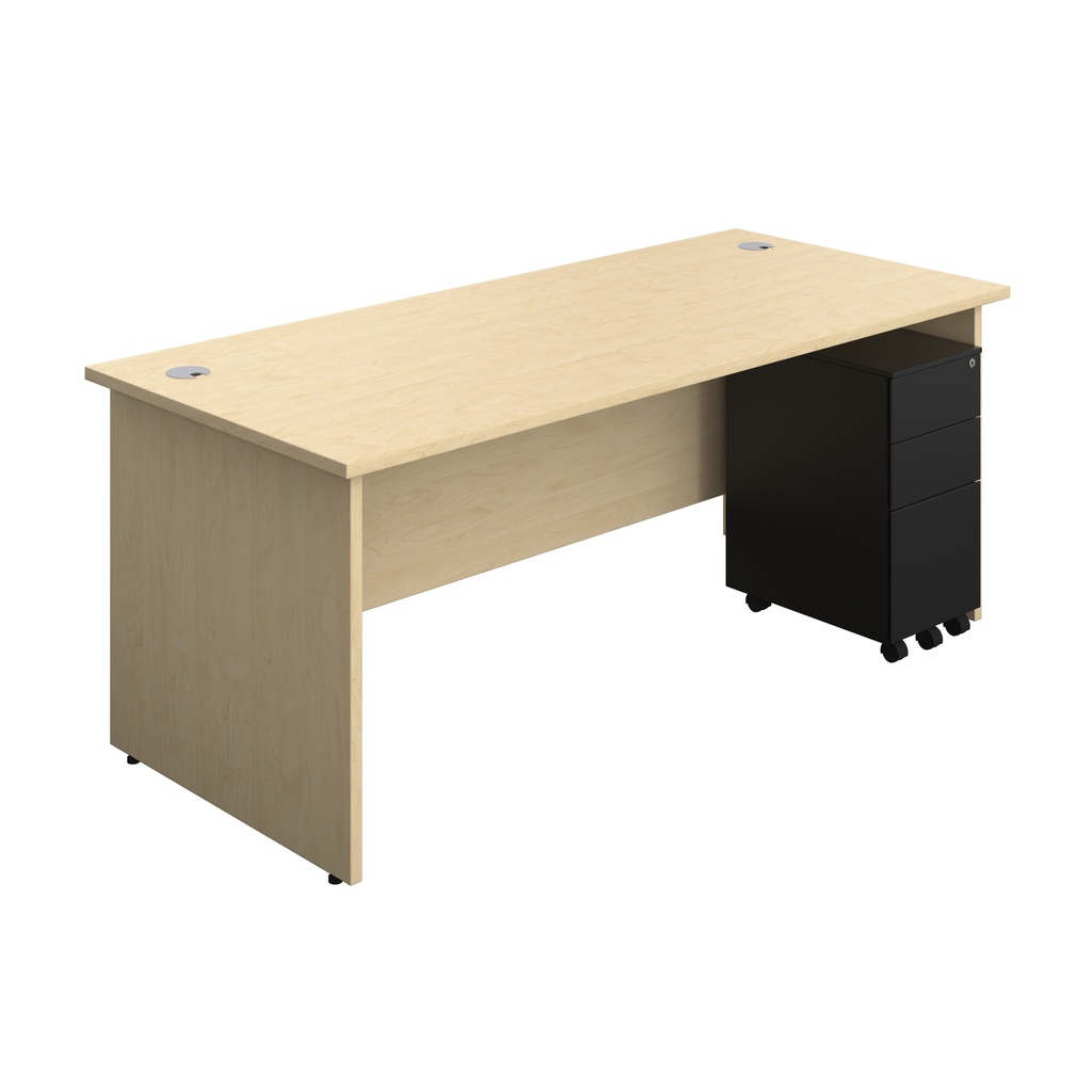 Panel Rectangular Desk + 3 Drawer Slimline Steel Pedestal Bundle (FSC) | 1800X800 | Maple/Black | 