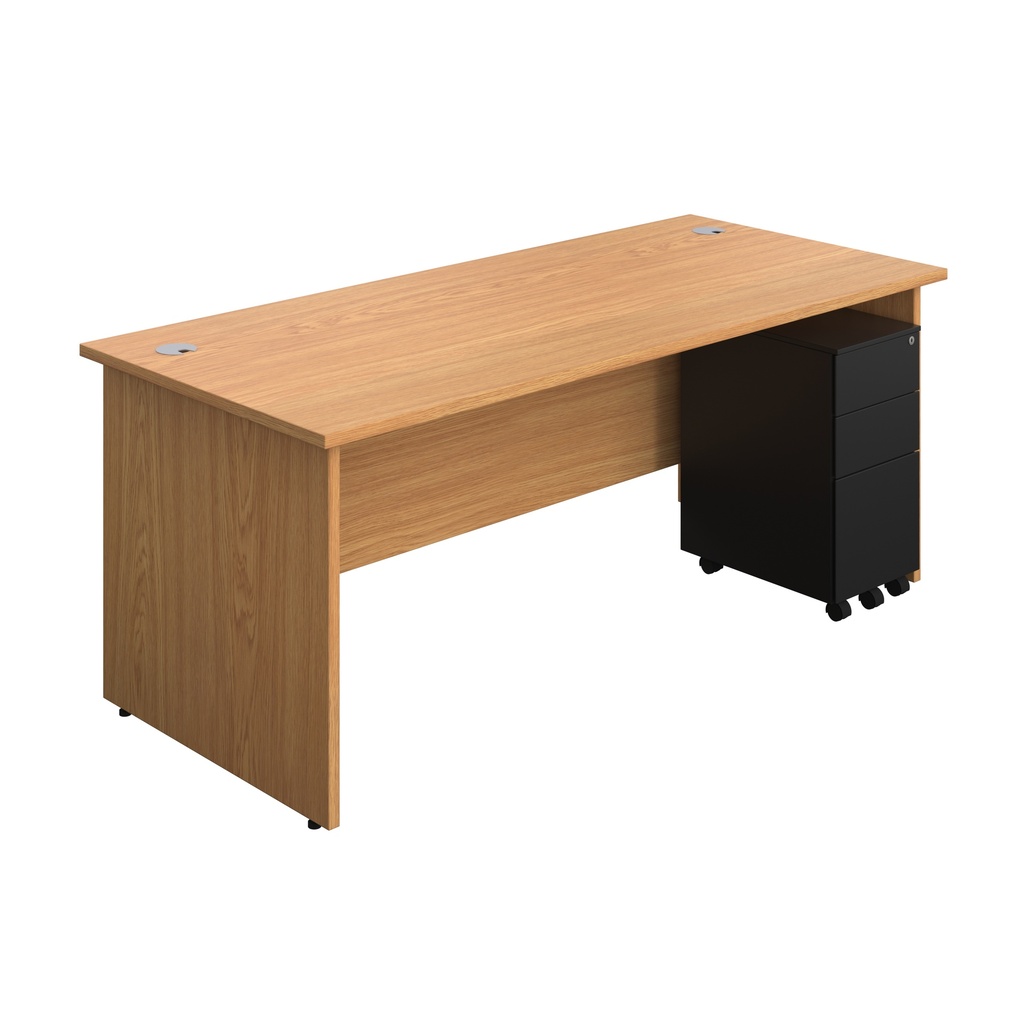 Panel Rectangular Desk + 3 Drawer Slimline Steel Pedestal Bundle (FSC) | 1800X800 | Nova Oak/Black | 