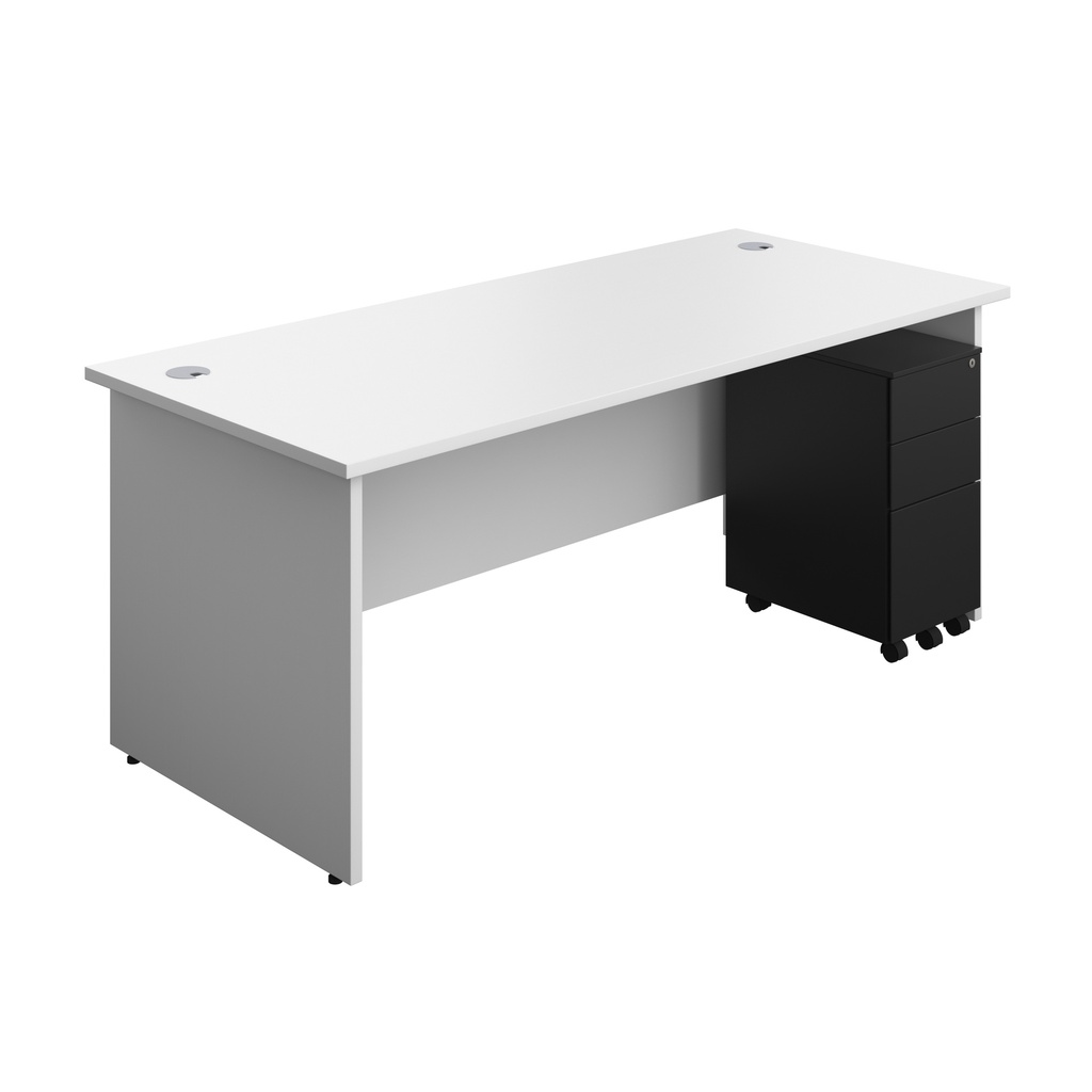 Panel Rectangular Desk + 3 Drawer Slimline Steel Pedestal Bundle (FSC) | 1800X800 | White/Black | 
