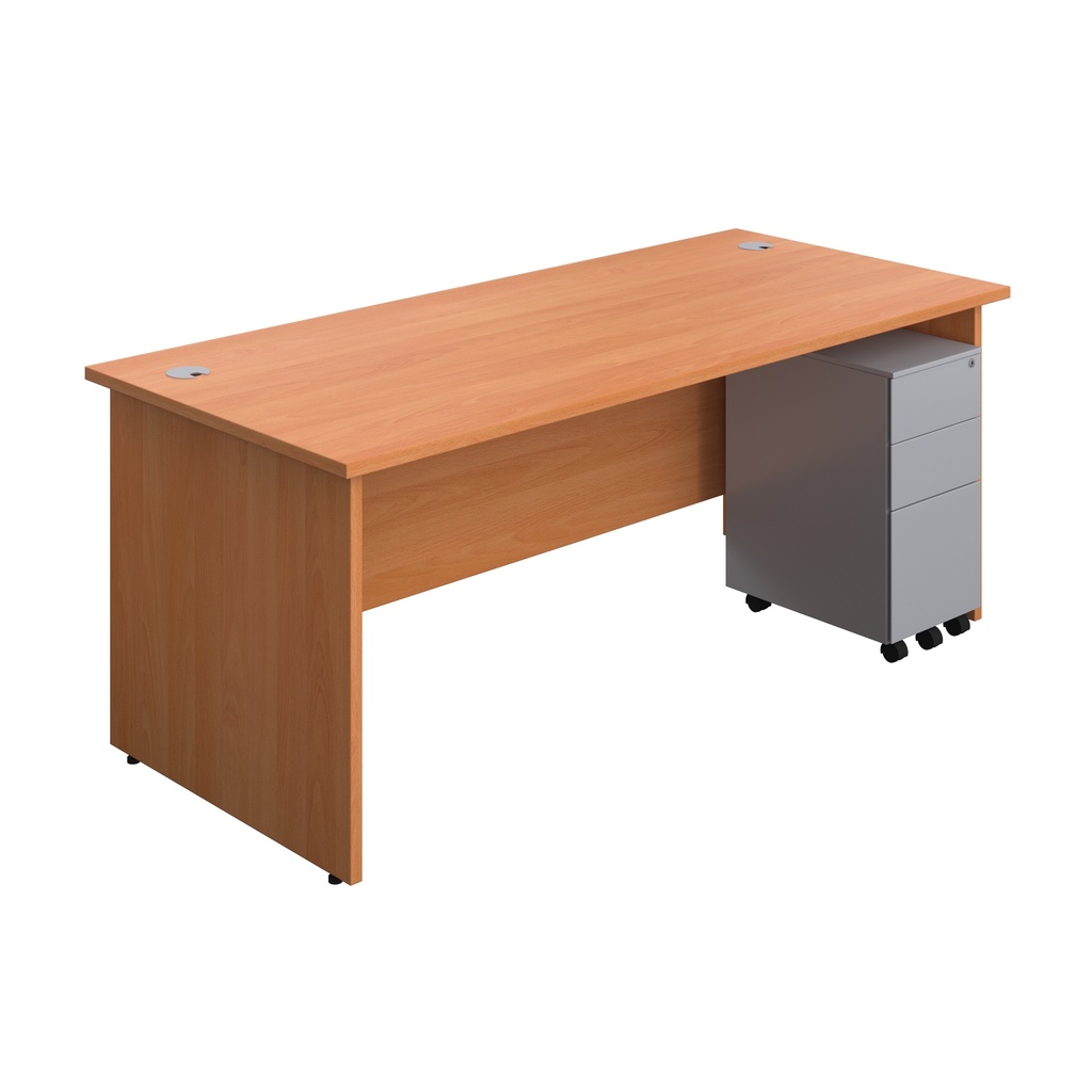Panel Rectangular Desk + 3 Drawer Slimline Steel Pedestal Bundle (FSC) | 1800X800 | Beech/Silver | 