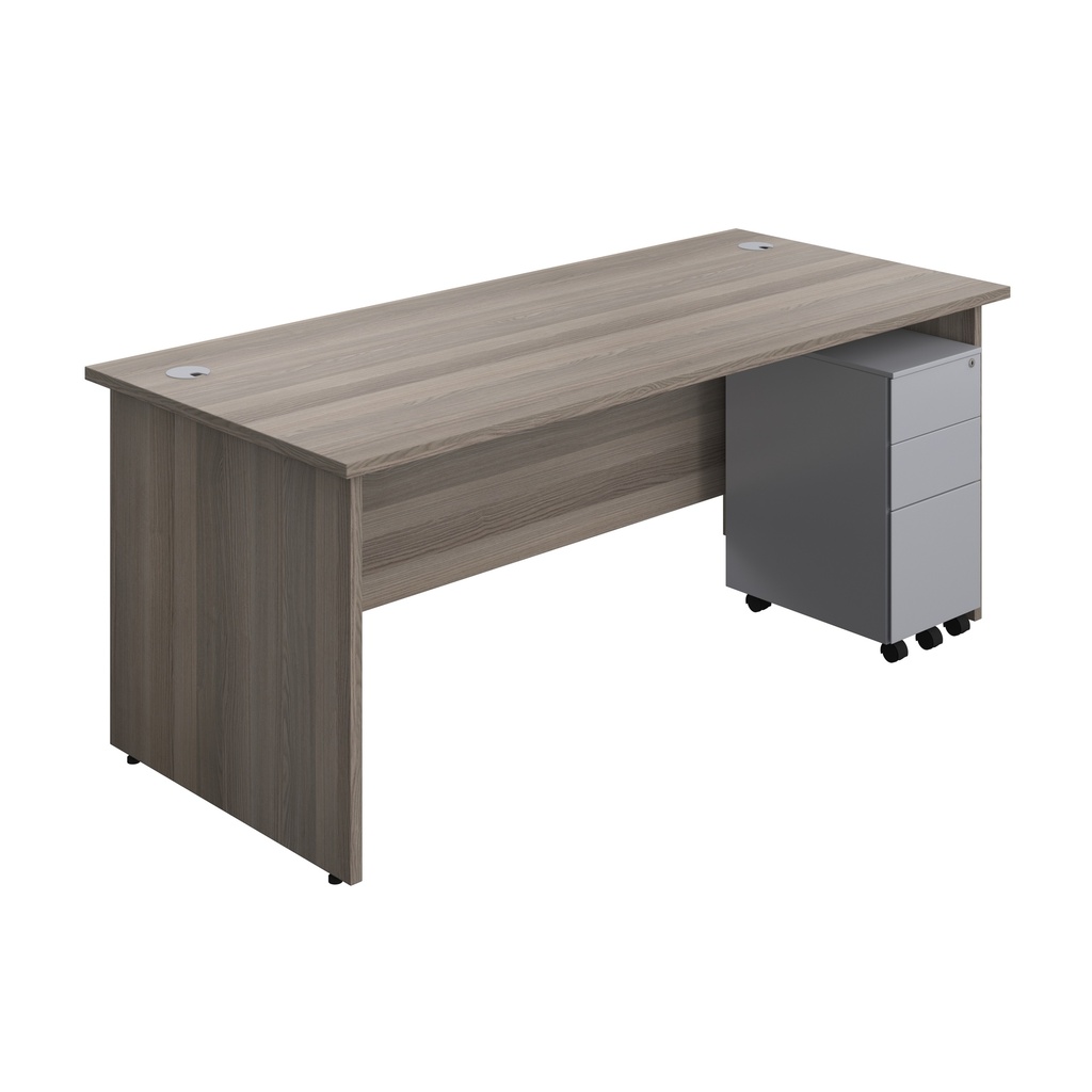 Panel Rectangular Desk + 3 Drawer Slimline Steel Pedestal Bundle (FSC) | 1800X800 | Grey Oak/Silver | 
