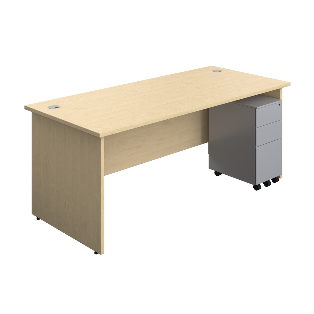 Panel Rectangular Desk + 3 Drawer Slimline Steel Pedestal Bundle (FSC) | 1800X800 | Maple/Silver | 