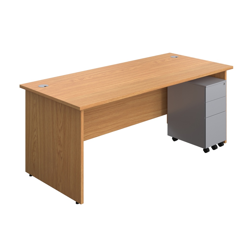 Panel Rectangular Desk + 3 Drawer Slimline Steel Pedestal Bundle (FSC) | 1800X800 | Nova Oak/Silver | 