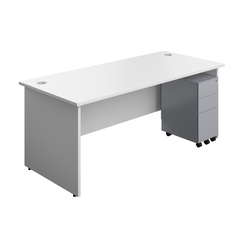 Panel Rectangular Desk + 3 Drawer Slimline Steel Pedestal Bundle (FSC) | 1800X800 | White/Silver | 