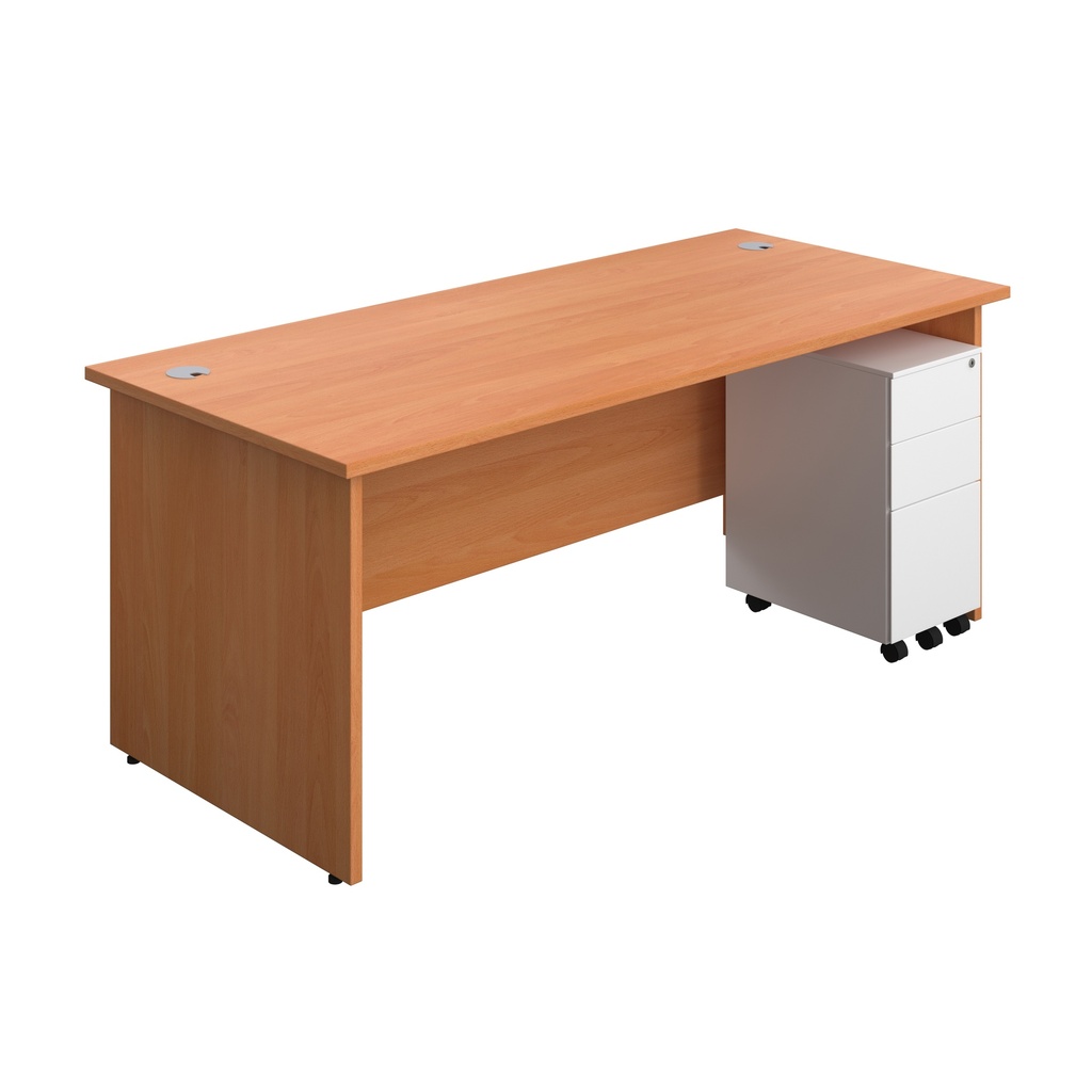 Panel Rectangular Desk + 3 Drawer Slimline Steel Pedestal Bundle (FSC) | 1800X800 | Beech/White | 