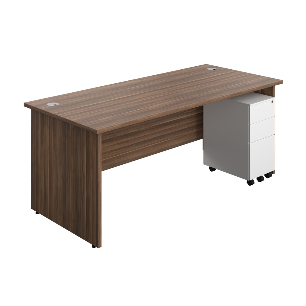 Panel Rectangular Desk + 3 Drawer Slimline Steel Pedestal Bundle (FSC) | 1800X800 | Dark Walnut/White | 
