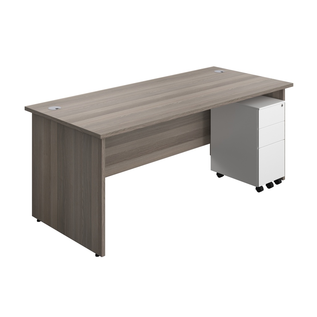 Panel Rectangular Desk + 3 Drawer Slimline Steel Pedestal Bundle (FSC) | 1800X800 | Grey Oak/White | 