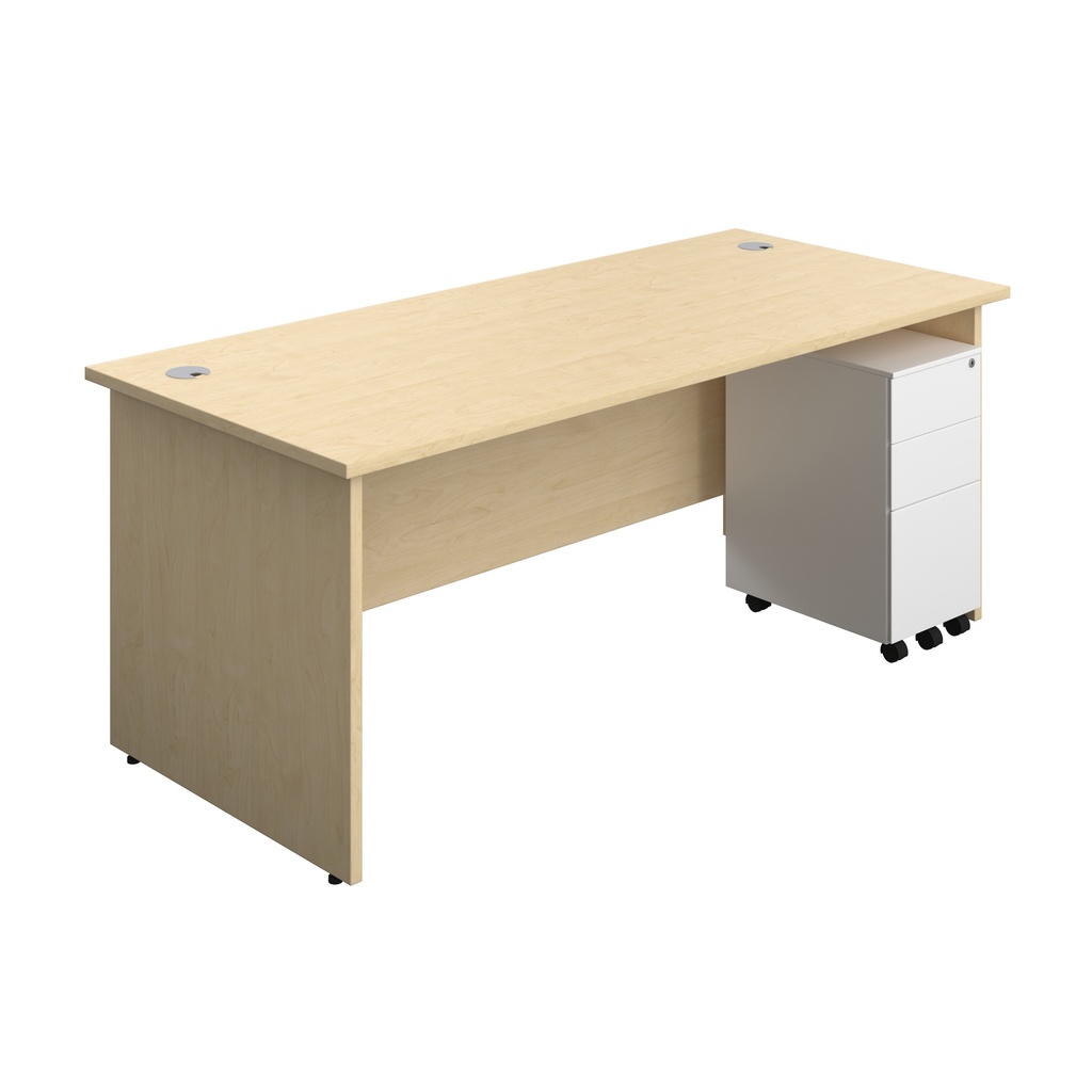 Panel Rectangular Desk + 3 Drawer Slimline Steel Pedestal Bundle (FSC) | 1800X800 | Maple/White | 