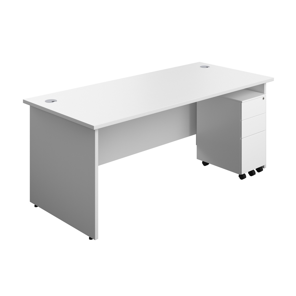 Panel Rectangular Desk + 3 Drawer Slimline Steel Pedestal Bundle (FSC) | 1800X800 | White/White | 