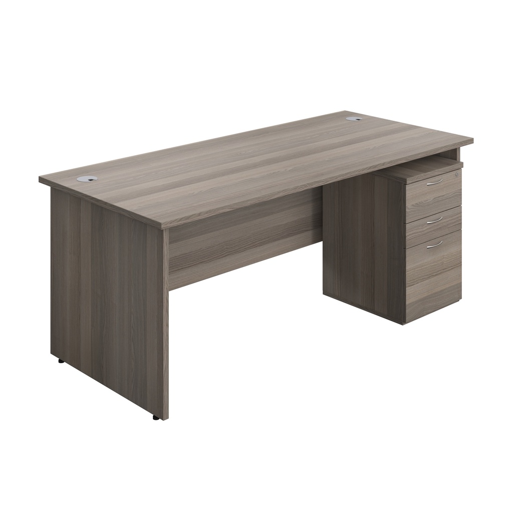 Panel Rectangular Desk + 3 Drawer Under Desk Pedestal Bundle (FSC) | 1800X800 | Grey Oak/Grey Oak | 