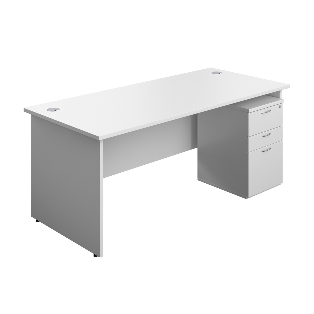 Panel Rectangular Desk + 3 Drawer Under Desk Pedestal Bundle (FSC) | 1800X800 | White/White | 